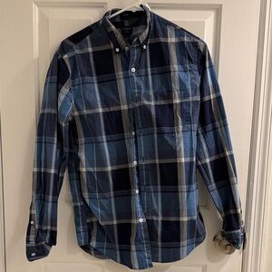 J. Crew Men's Blue and White Plaid Shirt
